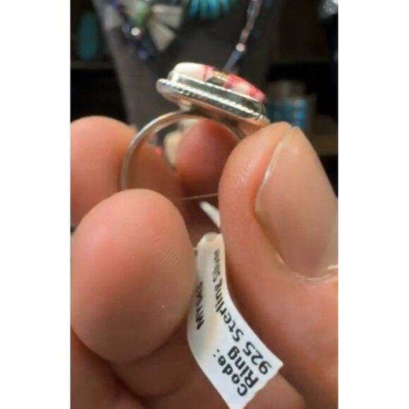 Size 11 925 Sterling Silver Rose Closed Back Dahlia Turquoise Ring - Picture 3 of 5